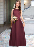 Parker A-Line Scoop Neck Floor-Length Satin Junior Bridesmaid Dress UKP0013348