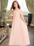 Marian A-Line V-neck Floor-Length Chiffon Junior Bridesmaid Dress With Ruffle Bow(s) UKP0013349