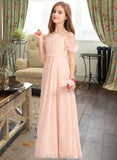 Marian A-Line V-neck Floor-Length Chiffon Junior Bridesmaid Dress With Ruffle Bow(s) UKP0013349