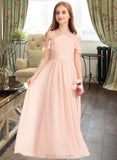 Marian A-Line V-neck Floor-Length Chiffon Junior Bridesmaid Dress With Ruffle Bow(s) UKP0013349