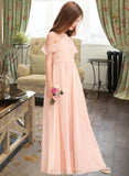 Marian A-Line V-neck Floor-Length Chiffon Junior Bridesmaid Dress With Ruffle Bow(s) UKP0013349