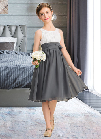 Frida A-Line Scoop Neck Knee-Length Chiffon Junior Bridesmaid Dress With Ruffle Flower(s) UKP0013350