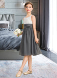 Frida A-Line Scoop Neck Knee-Length Chiffon Junior Bridesmaid Dress With Ruffle Flower(s) UKP0013350