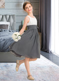 Frida A-Line Scoop Neck Knee-Length Chiffon Junior Bridesmaid Dress With Ruffle Flower(s) UKP0013350