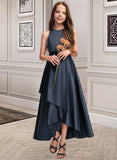 Shyla A-Line Scoop Neck Asymmetrical Satin Junior Bridesmaid Dress With Cascading Ruffles UKP0013352