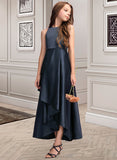 Shyla A-Line Scoop Neck Asymmetrical Satin Junior Bridesmaid Dress With Cascading Ruffles UKP0013352