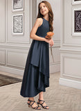 Shyla A-Line Scoop Neck Asymmetrical Satin Junior Bridesmaid Dress With Cascading Ruffles UKP0013352