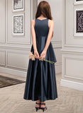 Shyla A-Line Scoop Neck Asymmetrical Satin Junior Bridesmaid Dress With Cascading Ruffles UKP0013352