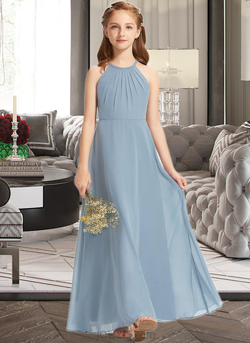 Madilyn A-Line Scoop Neck Floor-Length Chiffon Junior Bridesmaid Dress With Ruffle UKP0013353