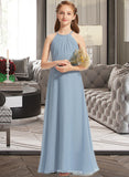 Madilyn A-Line Scoop Neck Floor-Length Chiffon Junior Bridesmaid Dress With Ruffle UKP0013353