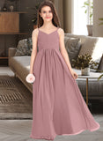 Sharon A-Line V-neck Floor-Length Chiffon Junior Bridesmaid Dress With Ruffle UKP0013354