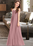 Sharon A-Line V-neck Floor-Length Chiffon Junior Bridesmaid Dress With Ruffle UKP0013354