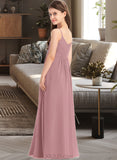 Sharon A-Line V-neck Floor-Length Chiffon Junior Bridesmaid Dress With Ruffle UKP0013354