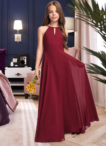 Madeleine A-Line Scoop Neck Floor-Length Chiffon Junior Bridesmaid Dress UKP0013357