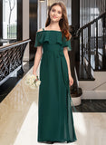 Val A-Line Off-the-Shoulder Floor-Length Chiffon Junior Bridesmaid Dress With Bow(s) UKP0013359