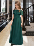 Val A-Line Off-the-Shoulder Floor-Length Chiffon Junior Bridesmaid Dress With Bow(s) UKP0013359