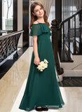 Val A-Line Off-the-Shoulder Floor-Length Chiffon Junior Bridesmaid Dress With Bow(s) UKP0013359