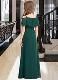 Val A-Line Off-the-Shoulder Floor-Length Chiffon Junior Bridesmaid Dress With Bow(s) UKP0013359