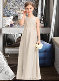 Sarai A-Line Scoop Neck Floor-Length Chiffon Lace Junior Bridesmaid Dress With Ruffle UKP0013360