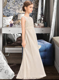 Sarai A-Line Scoop Neck Floor-Length Chiffon Lace Junior Bridesmaid Dress With Ruffle UKP0013360