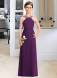 Alayna A-Line Scoop Neck Floor-Length Chiffon Junior Bridesmaid Dress With Beading Bow(s) UKP0013361