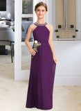 Alayna A-Line Scoop Neck Floor-Length Chiffon Junior Bridesmaid Dress With Beading Bow(s) UKP0013361