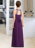 Alayna A-Line Scoop Neck Floor-Length Chiffon Junior Bridesmaid Dress With Beading Bow(s) UKP0013361