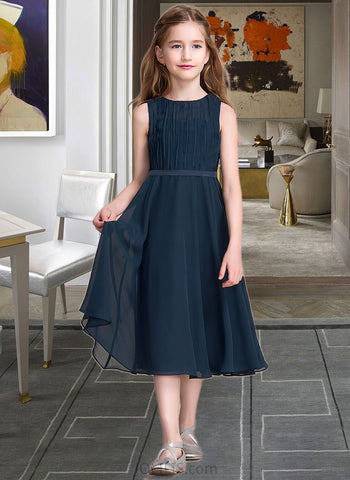 Madyson A-Line Scoop Neck Tea-Length Chiffon Junior Bridesmaid Dress With Ruffle UKP0013362