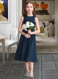 Madyson A-Line Scoop Neck Tea-Length Chiffon Junior Bridesmaid Dress With Ruffle UKP0013362