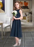 Madyson A-Line Scoop Neck Tea-Length Chiffon Junior Bridesmaid Dress With Ruffle UKP0013362