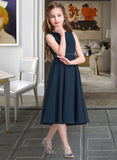 Madyson A-Line Scoop Neck Tea-Length Chiffon Junior Bridesmaid Dress With Ruffle UKP0013362