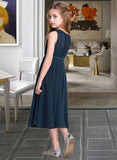 Madyson A-Line Scoop Neck Tea-Length Chiffon Junior Bridesmaid Dress With Ruffle UKP0013362