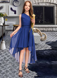 Rhoda A-Line One-Shoulder Asymmetrical Chiffon Junior Bridesmaid Dress With Bow(s) Ruffles UKP0013363