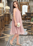 Alissa A-Line Scoop Neck Knee-Length Chiffon Junior Bridesmaid Dress With Beading Sequins UKP0013365