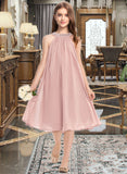 Alissa A-Line Scoop Neck Knee-Length Chiffon Junior Bridesmaid Dress With Beading Sequins UKP0013365