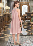 Alissa A-Line Scoop Neck Knee-Length Chiffon Junior Bridesmaid Dress With Beading Sequins UKP0013365