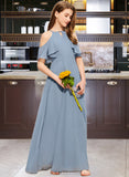 Virginia A-Line Scoop Neck Floor-Length Chiffon Junior Bridesmaid Dress With Cascading Ruffles UKP0013367