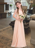 Chloe A-Line V-neck Floor-Length Chiffon Junior Bridesmaid Dress With Ruffle UKP0013368