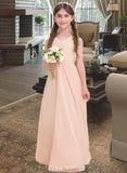 Chloe A-Line V-neck Floor-Length Chiffon Junior Bridesmaid Dress With Ruffle UKP0013368