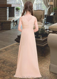 Chloe A-Line V-neck Floor-Length Chiffon Junior Bridesmaid Dress With Ruffle UKP0013368