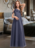 Londyn A-Line One-Shoulder Floor-Length Chiffon Junior Bridesmaid Dress With Cascading Ruffles UKP0013370