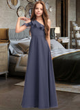 Londyn A-Line One-Shoulder Floor-Length Chiffon Junior Bridesmaid Dress With Cascading Ruffles UKP0013370