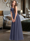 Londyn A-Line One-Shoulder Floor-Length Chiffon Junior Bridesmaid Dress With Cascading Ruffles UKP0013370