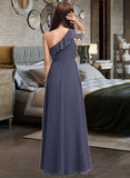 Londyn A-Line One-Shoulder Floor-Length Chiffon Junior Bridesmaid Dress With Cascading Ruffles UKP0013370