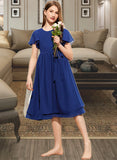 London A-Line Scoop Neck Knee-Length Chiffon Junior Bridesmaid Dress With Bow(s) UKP0013372