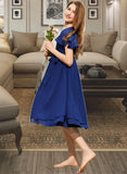 London A-Line Scoop Neck Knee-Length Chiffon Junior Bridesmaid Dress With Bow(s) UKP0013372