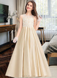 Alice Ball-Gown/Princess Scoop Neck Floor-Length Satin Lace Junior Bridesmaid Dress UKP0013374