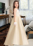 Alice Ball-Gown/Princess Scoop Neck Floor-Length Satin Lace Junior Bridesmaid Dress UKP0013374