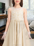 Alice Ball-Gown/Princess Scoop Neck Floor-Length Satin Lace Junior Bridesmaid Dress UKP0013374