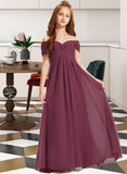 Nola A-Line Off-the-Shoulder Floor-Length Chiffon Junior Bridesmaid Dress With Ruffle UKP0013376